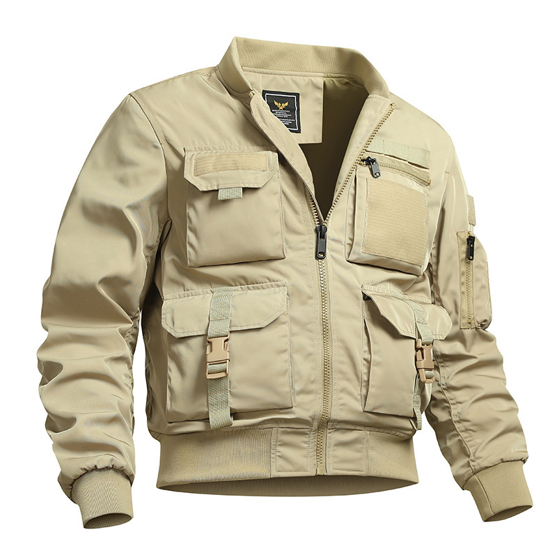 Men's Clothing Retro Baseball Uniform Multi Pocket Work Jacket Functional Jacket Three Proof Assault Top_voghion.com