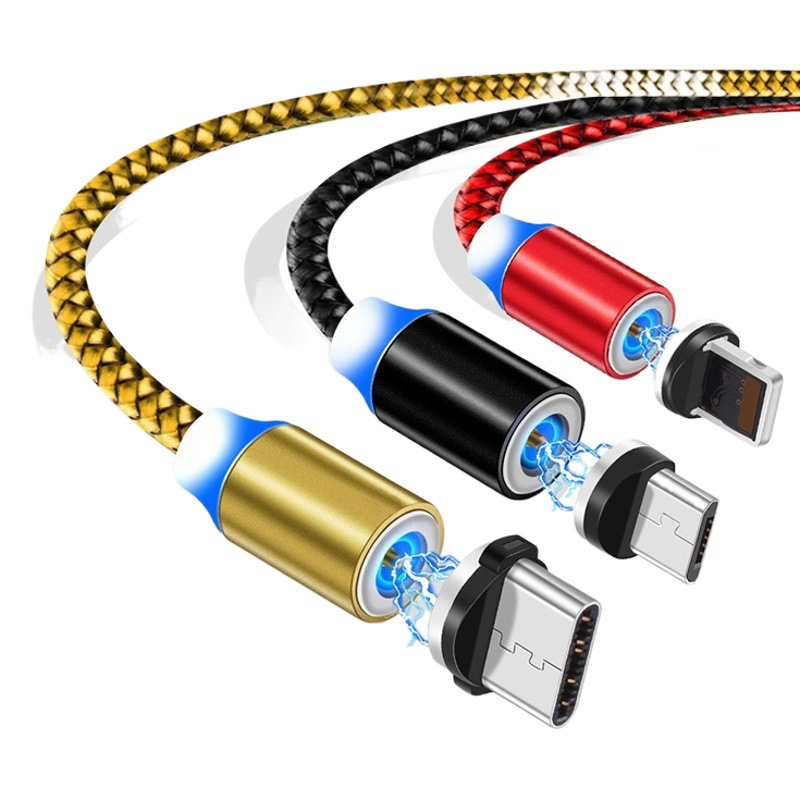 Cable DE DATOS trenzado de nylon principal magnético tres-en-uno del cable de datos para el cable de carga del teléfono móvil del typec de Apple Android