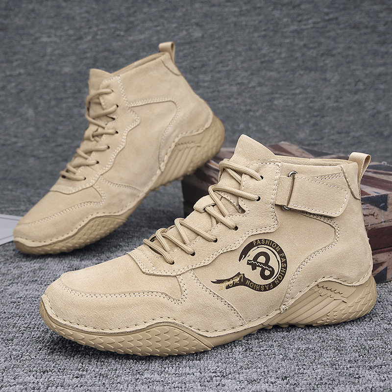 Men's Leather Casual Shoes, Large Size, Winter With Added Fleece For Warmth, Mid-Top Cotton Shoes, Outdoor With Wrapped_vogvips.com