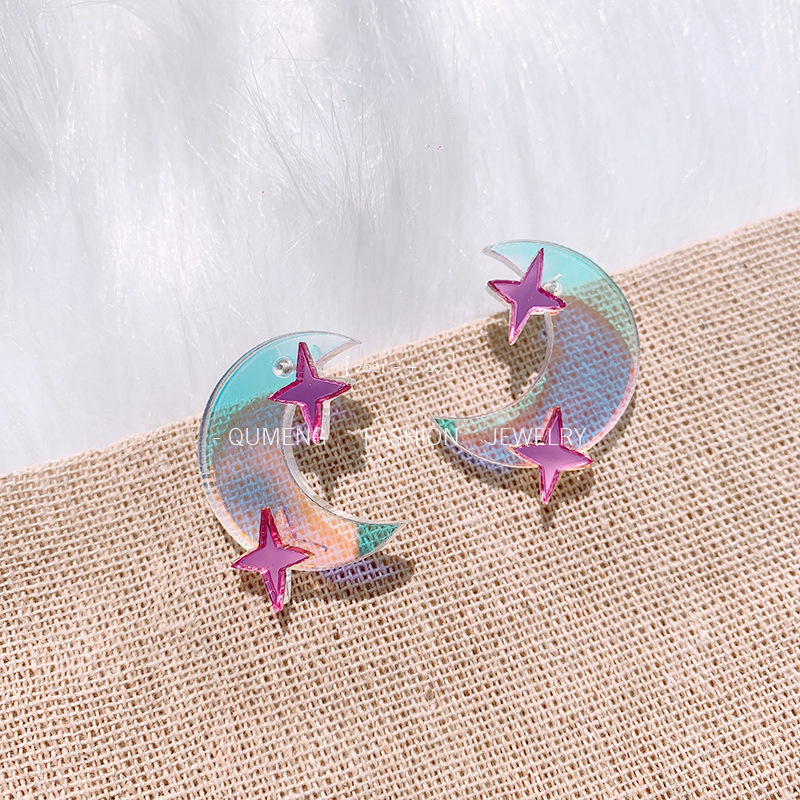 Super Flash Laser Moon Star Earrings Acrylic Transparent Colorful Simple Earrings display picture 4