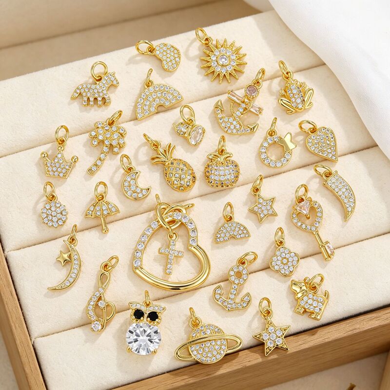 18K Gold-Plated Copper Zirconia DIY Jewelry Mini Pendant Animal Bracelet Necklace DIY Jewelry Accessories