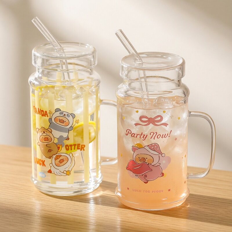 High Borosilicate Glass Cup with Large Capacity and Lid, Straw Cup for Women, High-Looking Cup High Borosilicate Glass Cup with Large Capacity and Lid, Straw Cup for Women, High-Looking Cup