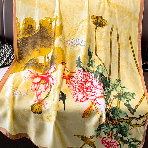 Silk scarf women's fashion imitation silk temperament summer sun protection shawl decorative shawl outer scarf vacation scarf fashion