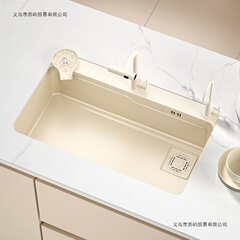 奶白色厨房洗菜盆家用台上水槽大单槽不锈钢纳米洗碗池手工台下盆