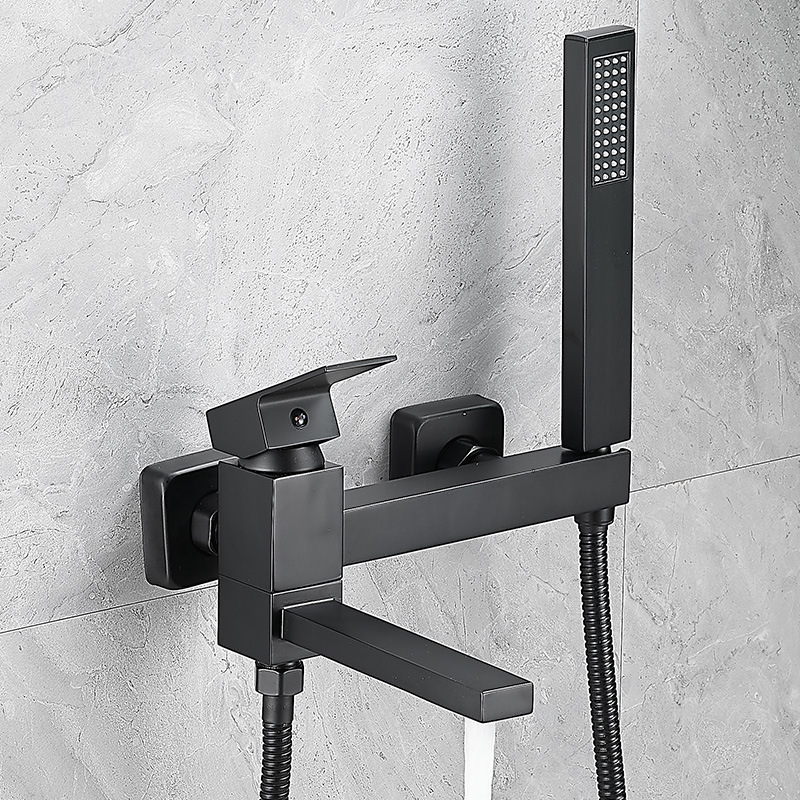 All copper bathtub faucet hot and cold shower faucet shower mixing valve switch simple set black wall faucet