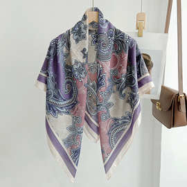 跨境热卖腰果花印花薄款仿丝棉印花110方巾马来包头巾披肩围巾女