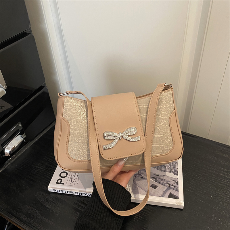 Retro Schultertasche Mit Schleife Für Damen Kleine Patchwork Tasche_voghion.com