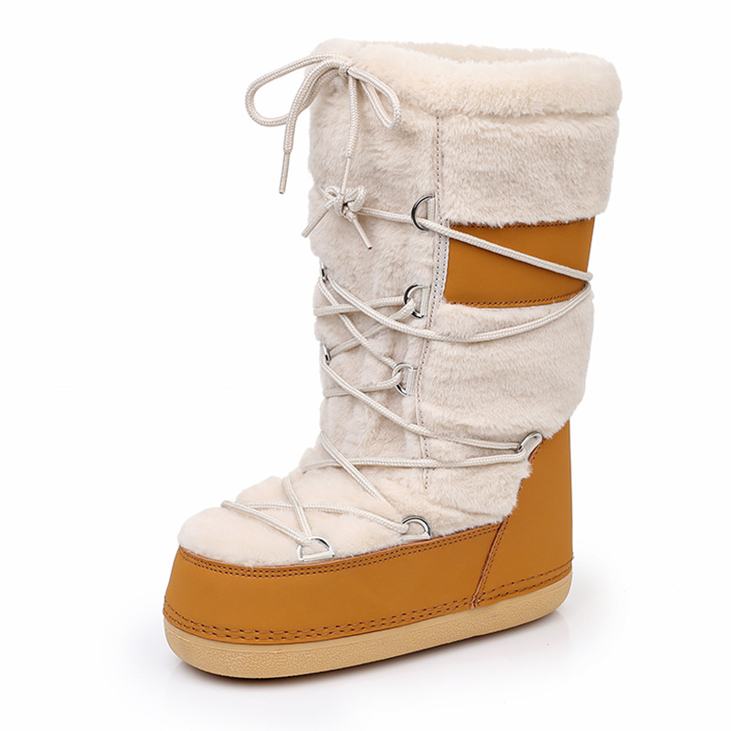 Women's Shoes Thickened Ski Space Boots Lamb Fur Fur Stitching High Top Snow Boots_voghion.com