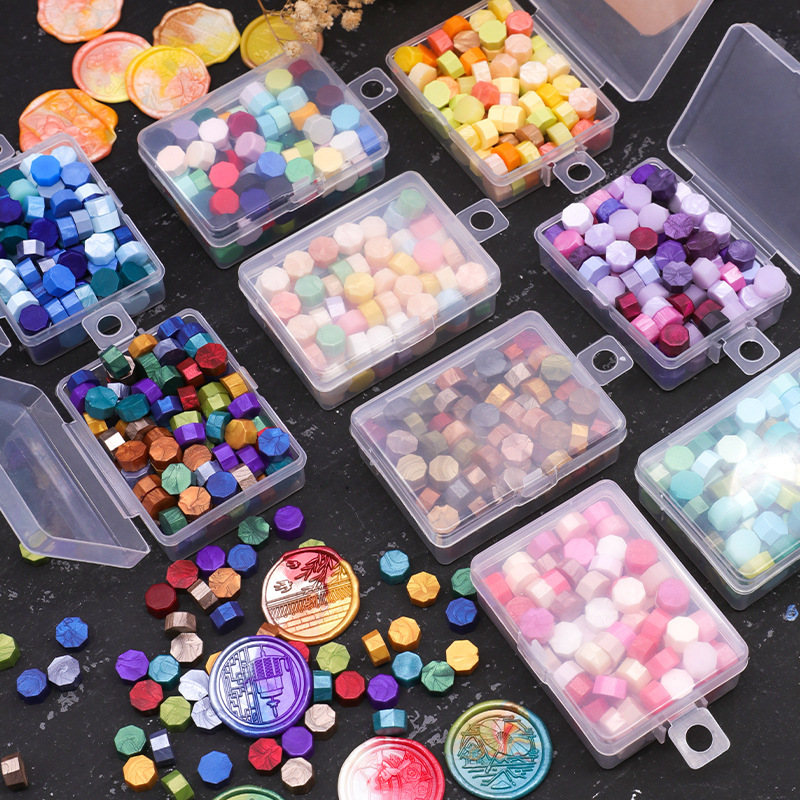 Cuentas octogonales para sellos de cera, juego de 24 piezas, cuentas de cera perladas de colores mixtos, en caja, cuentas para sellos de cera al por mayor image 7