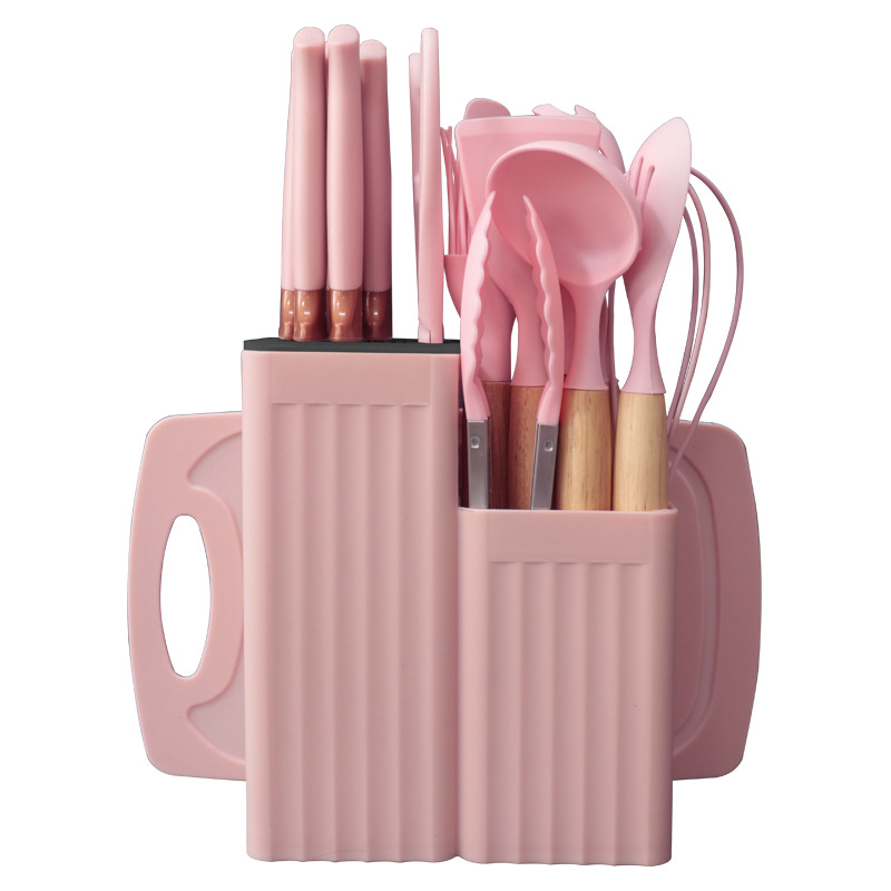 Pala de silicona, cuchara de sopa, juego de 19 piezas, sartén antiadherente, pala de silicona, cocina de silicona doméstica de grado alimenticio, juego de cuchillos al por mayor