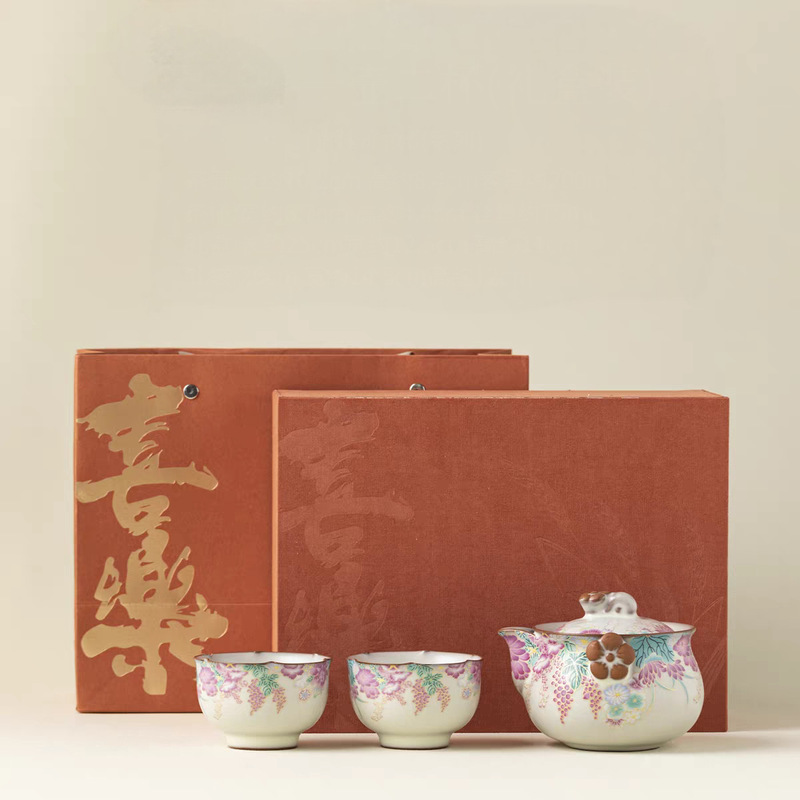 猪油冻小花园一壶二杯茶具套装手抓壶茶杯家用干泡组礼品礼盒装|undefined