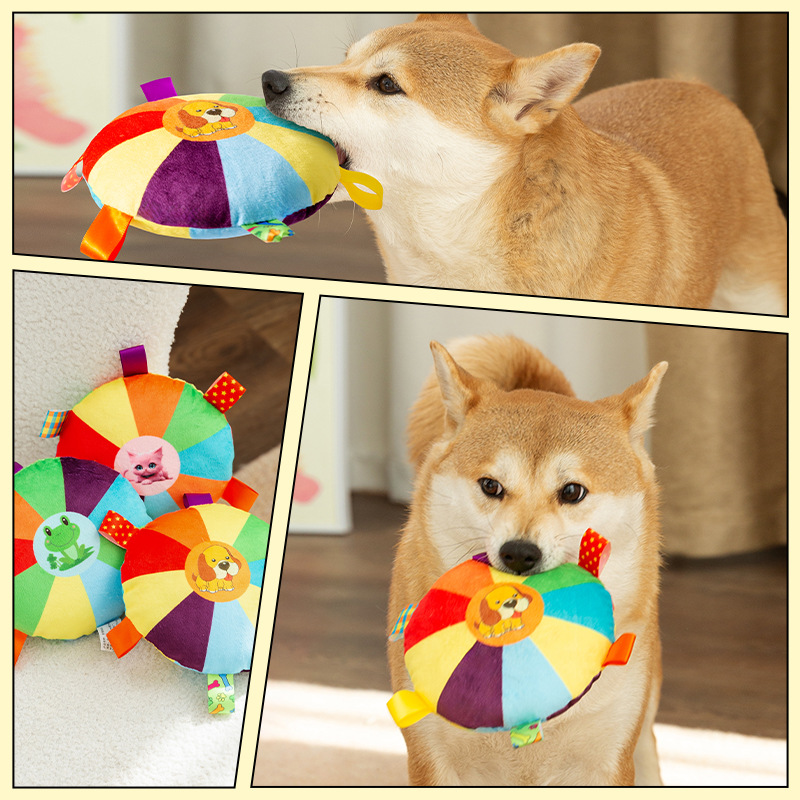Disco de sonido de felpa para perros, juguetes de Frisbee, auto-hola, alivio del aburrimiento, molienda, entrenamiento de mascotas resistentes a las mordeduras, Corgi Teddy image 4