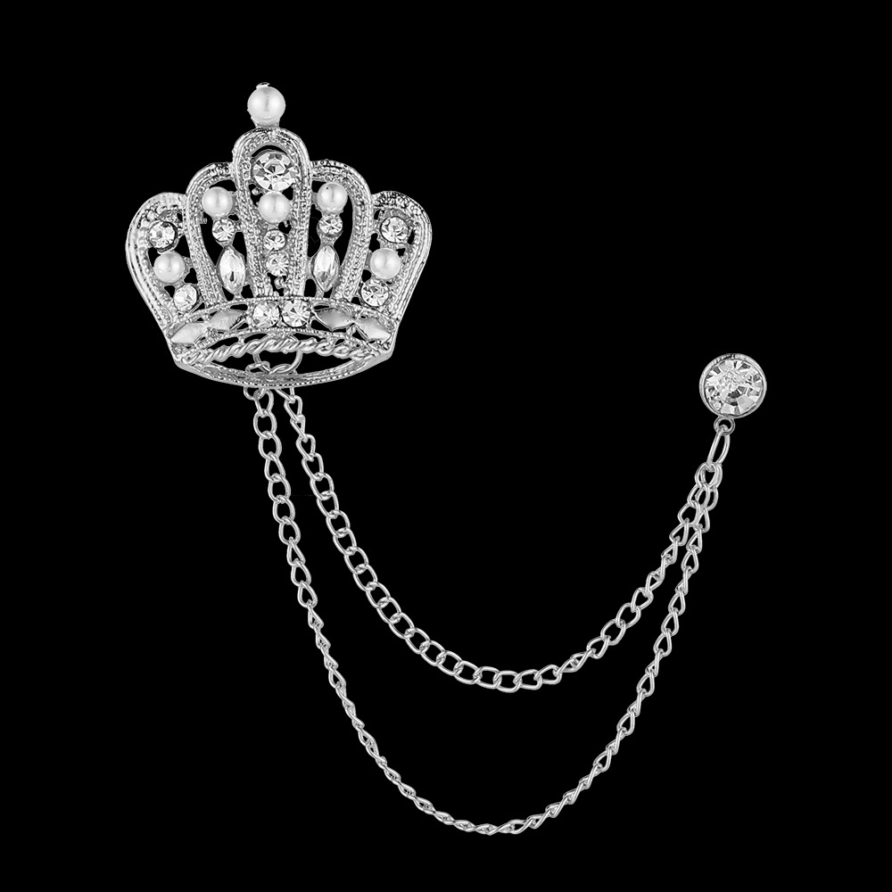 Moda corona alas diamante borla hombres traje broche simple todo partido traje vestido abrigo ramillete accesorios