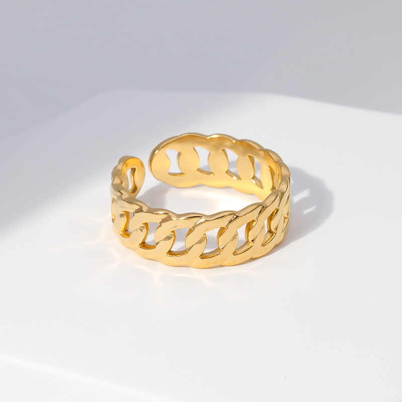 Stone-Free Inlay Material Open Ring Classification 1 Piece Quantity Elegant Solid Color Stainless Steel Plating Chain Open Ring