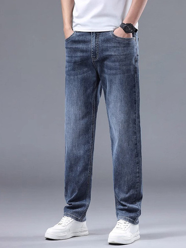Trendy unisex denim jeans - Spring/Autumn new Hong Kong style loose straight-leg casual pants for men