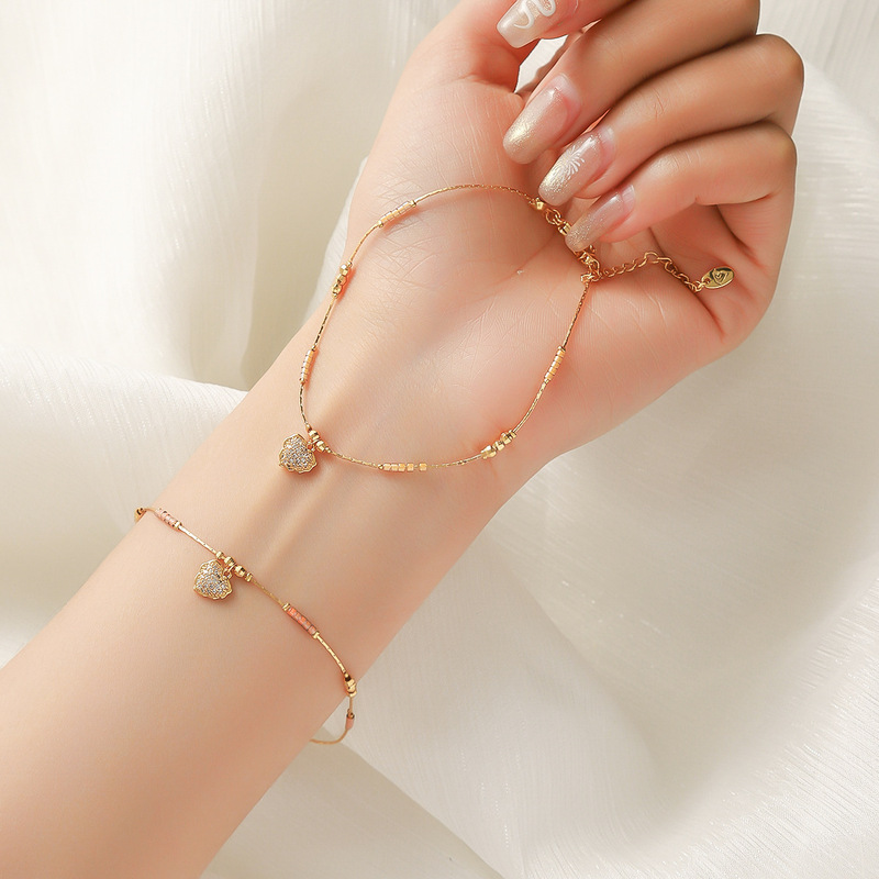 Golden Japanese Colorful Rice Bead Bracelet for Commuter Daily All-match Stainless Steel Chain for Women Stacked High-end Light Luxury Jewelry