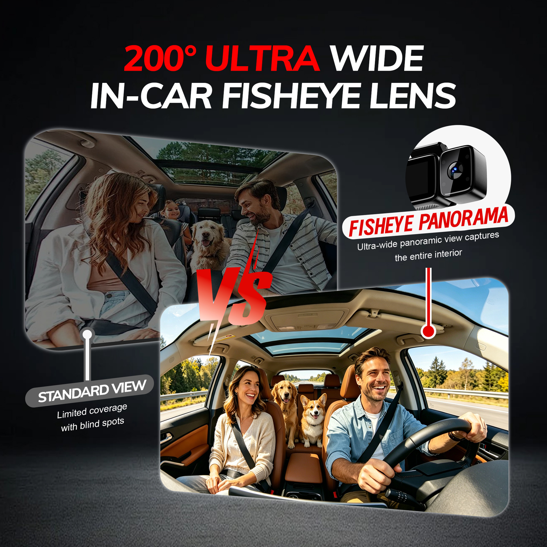 Cross-border car dashcam with high-definition 4K, 200-degree fisheye lens, front and rear triple recording dashcam