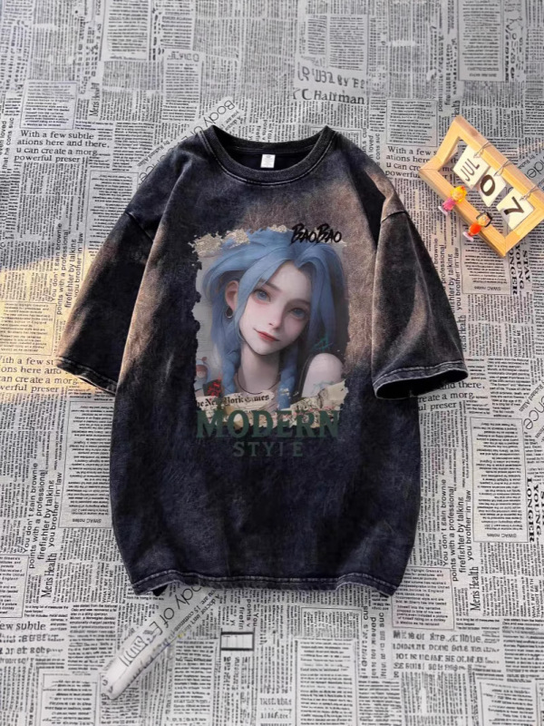 アメリカンヘビーウェイトピュアコットンウォッシュ加工ダメージ半袖Tシャツメンズ夏ルーズ半袖ハイストリートTシャツボトリングシャツトレンディブランド|undefined