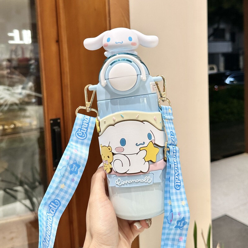 正版三丽鸥儿童水杯316保温杯学生上学便携斜跨水壶大容量吸管杯|undefined