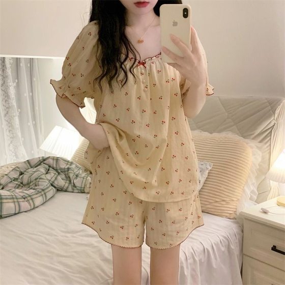 2025 New Imitation Cotton Pajamas Women's Spring and Summer Short-sleeved Pants suit Loose plus size Cute Internet Celebrity Home Clothes
