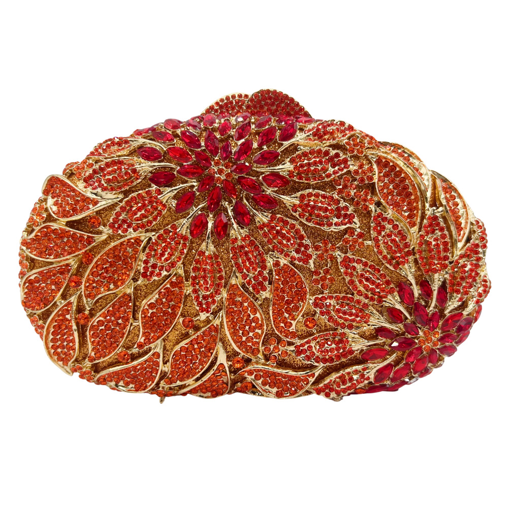 Bolsa de embrague hoja de flores de diamantes bolsas de banquete bolsas de mano de mujer bolsas de diamante metal hueco caja dura