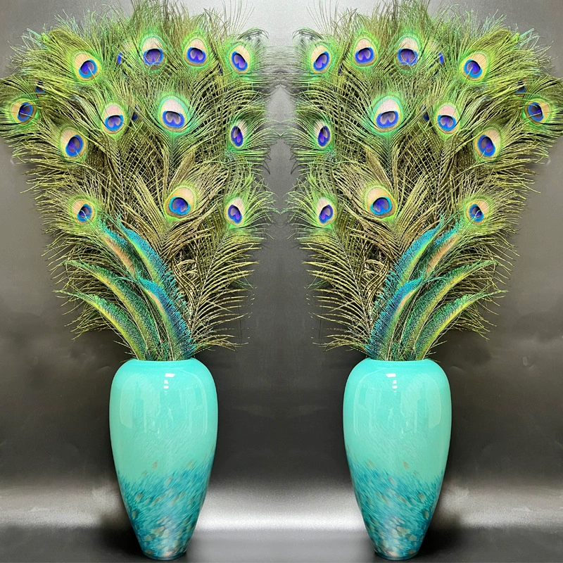 Новая стеклянная ваза в китайском стиле, предметы интерьера, чистые павлиньи перья, гостиная, спальня, свадебные украшения