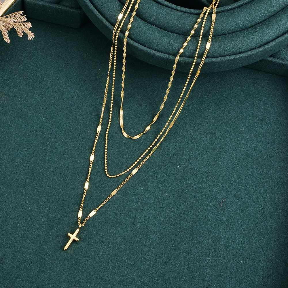 L19 Rule Cross Stacked Necklace Korean F...