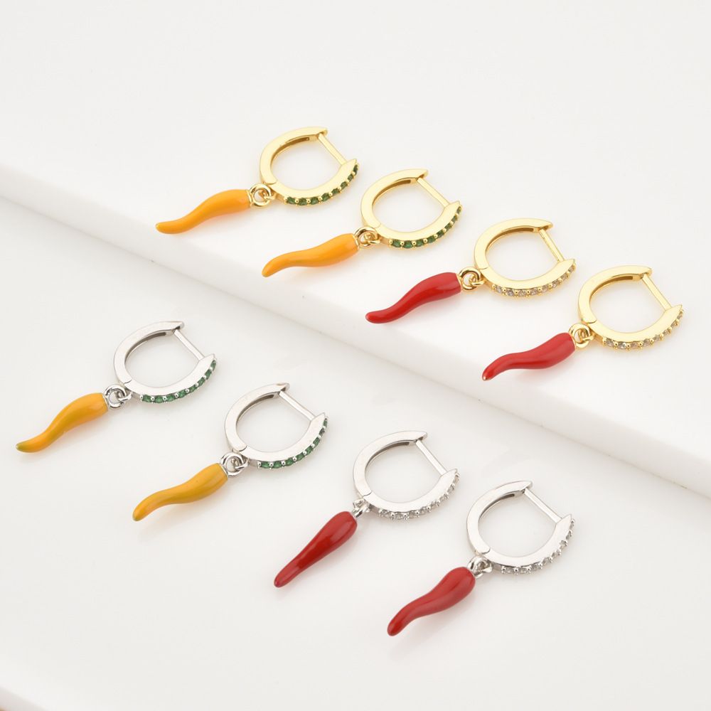 1 Pair Quantity 1 Pair 18K Gold Plated 925 Sterling Silver Zircon 925 Sterling Silver Earrings Chili Drop Earrings