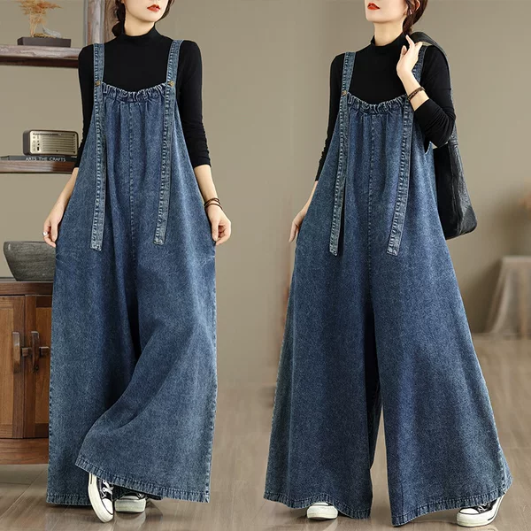 Spring, Summer, Autumn Long Overalls, Long Pants, Vintage Loose Slimming Denim Overalls, Plus Size Overalls