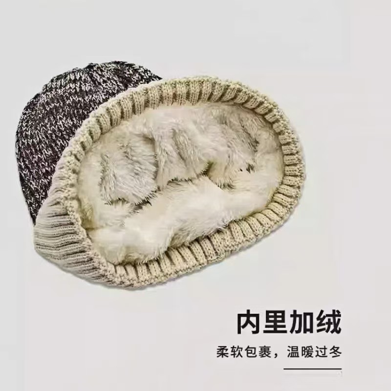 頭囲の大きい男性用の冬用ベルベット帽子、暖かく厚みのあるウールの帽子、女性用のサイクリング耳保護帽子、ファッショナブルなカラーブロックニット帽子|undefined