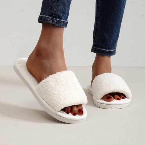 Cross-border new autumn and winter home open-mouth plush slippers breathable warm fuzzy slippers for women comfortable lightweight slippers