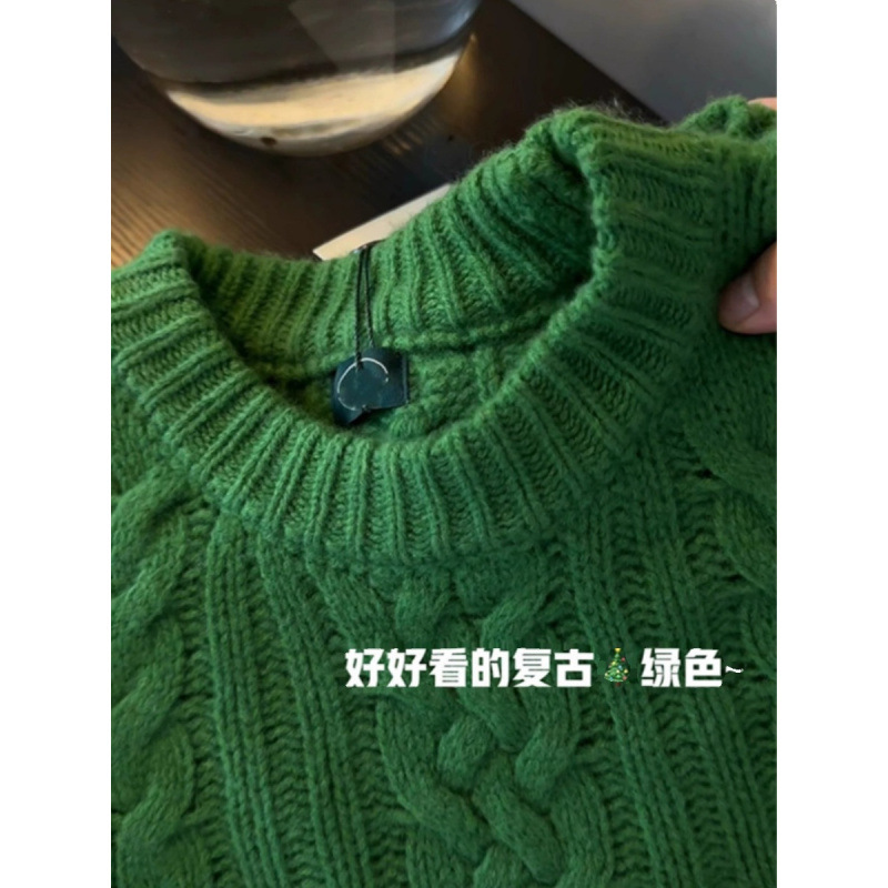 韩系复古黑色麻花毛衣女秋冬加厚宽松慵懒外穿显瘦纯色毛针织上衣|undefined