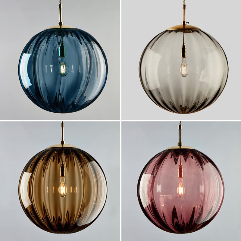 Modern Minimalist Colorful Water Pattern Glass Ball Pendant Lamp for Bedroom Bedside Lamp Creative Restaurant Bar Counter Lamp