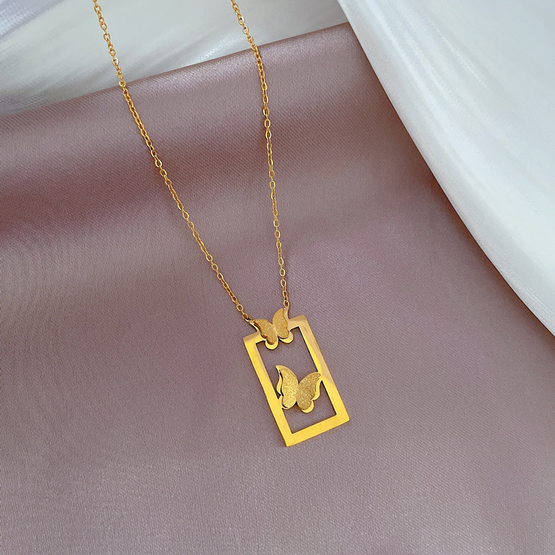 Fashion Butterfly Titanium Steel Plating Pendant Necklace