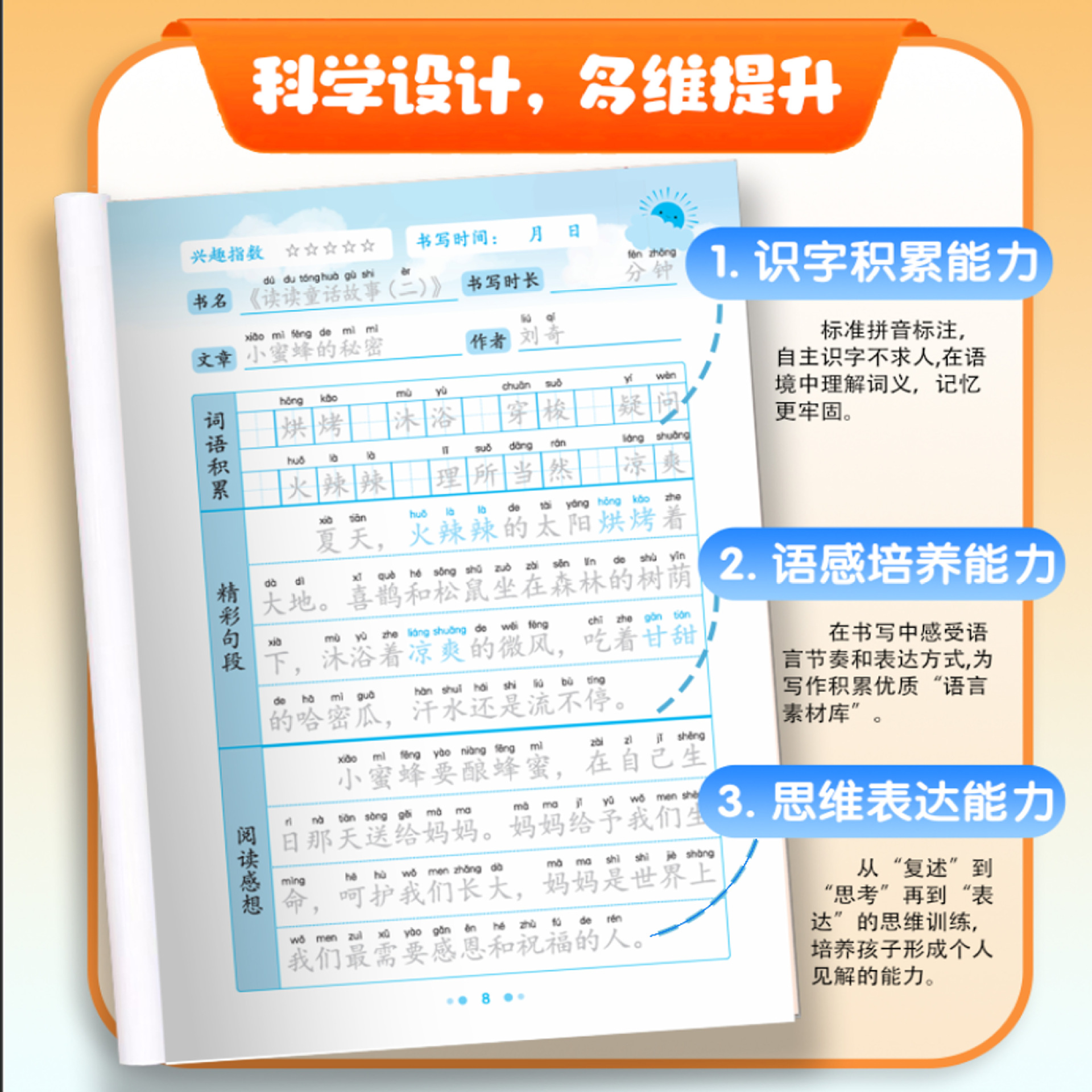 Happy Reading Notes: Writing Practice Sheets for Grades 1-6, People's Education Press Edition, Synchronized Good Words and Sentences Excerpts