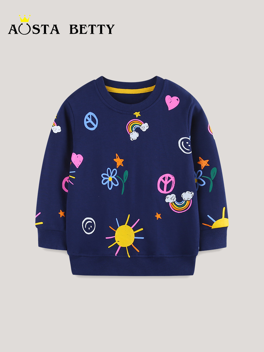 Suministro transfronterizo 2026 suéter de niña moda estampada sudadera infantil de punto cuello redondo de algodón image 1