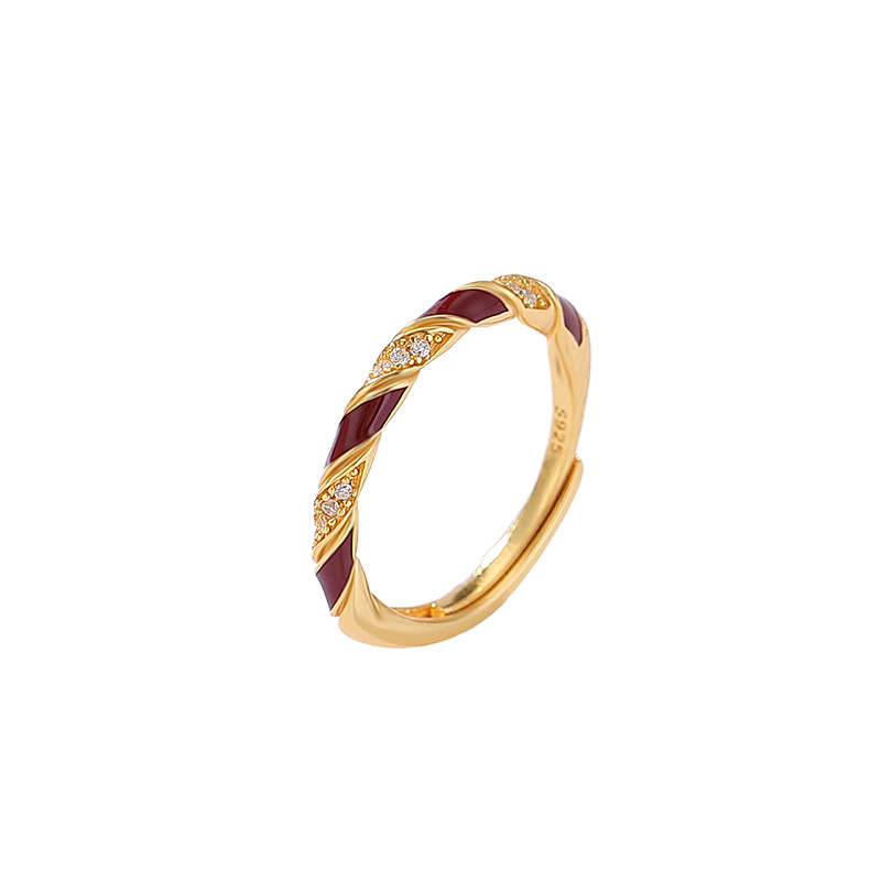 Nhẫn xoắn men đỏ bạc S925 mở điều chỉnh size — Loại bạc