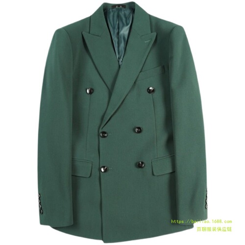 Men's Double Breasted Korean Style Fitted Autumn Suit Jacket Business Casual Light Blue Blazer Trendy Single Piece