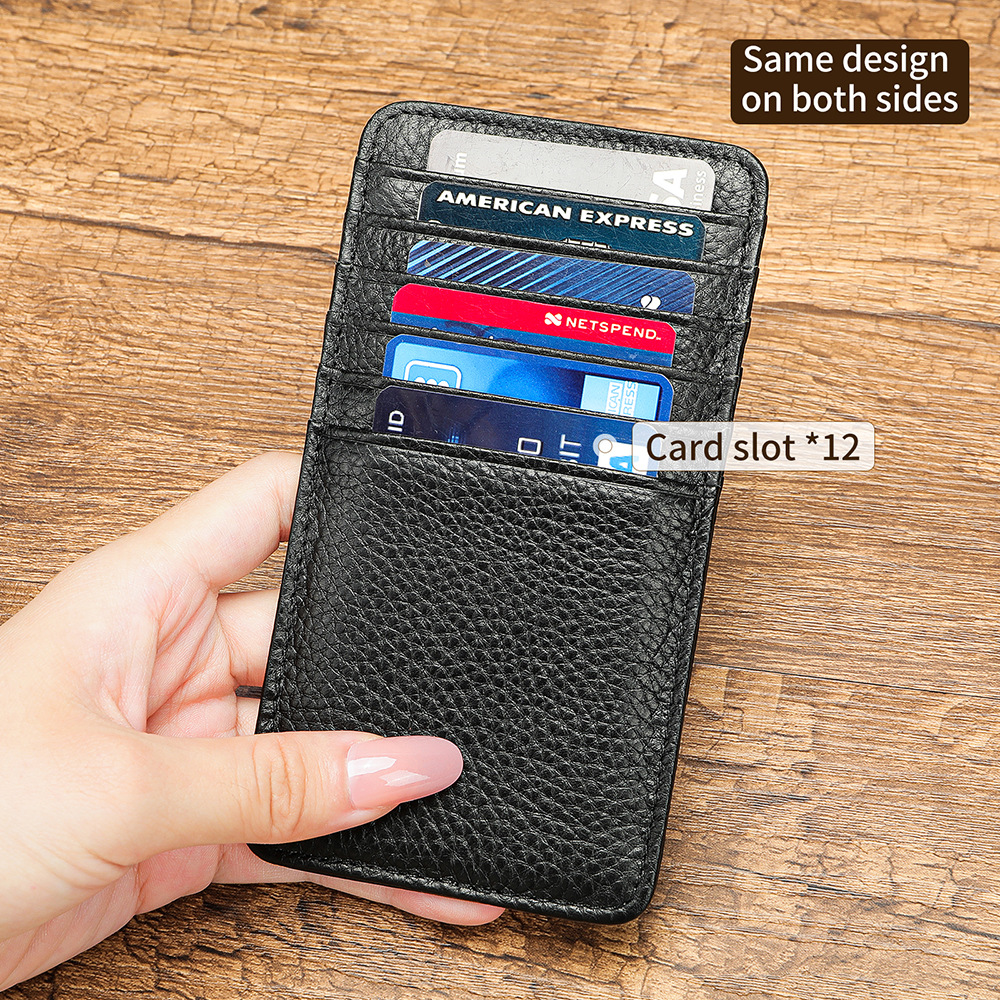 Ví card holder da bò thật nhiều ngăn, siêu mỏng gọn nhẹ — Màu đen, Cà phê, Màu nâu