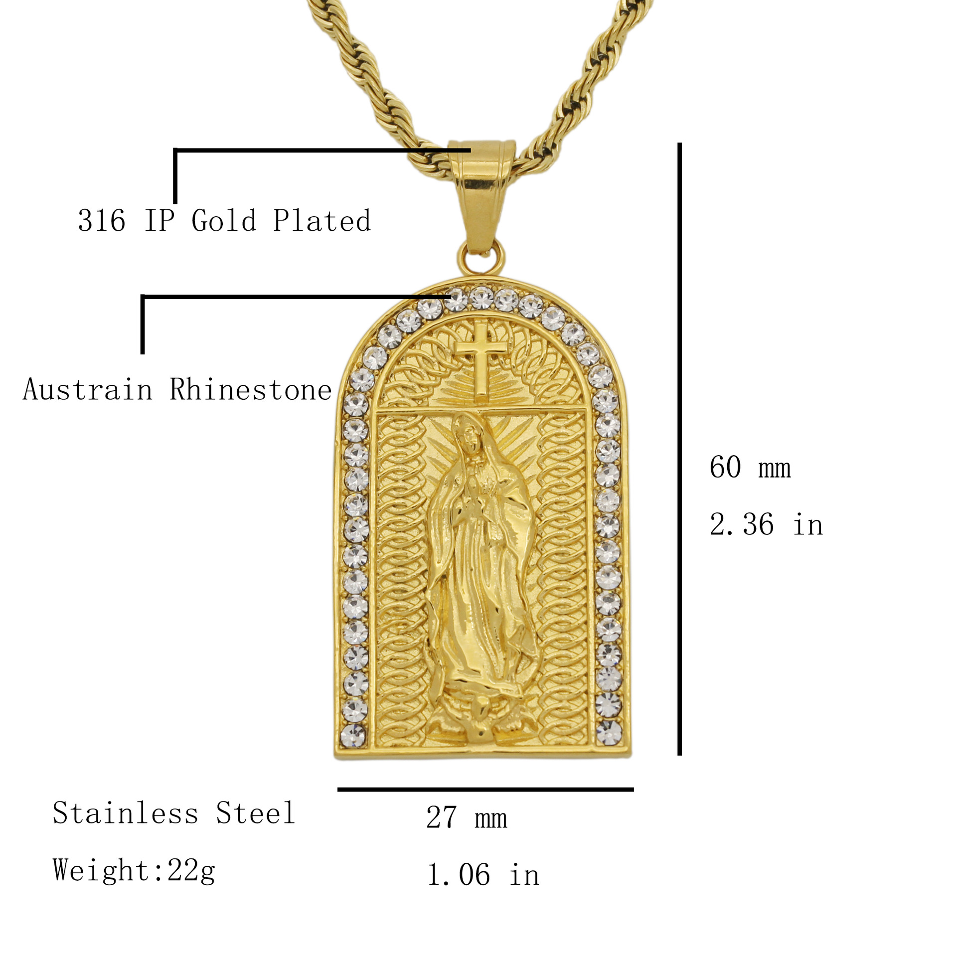 55g Weight Pendant Jewelry Making Type 1 Piece Titanium Steel Cross Virgin Mary Pendant