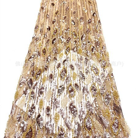 Fábrica directa tridimensional bolsas de perlas tubo bordado tela de alta gama vestido de boda moda cena vestido de tela
