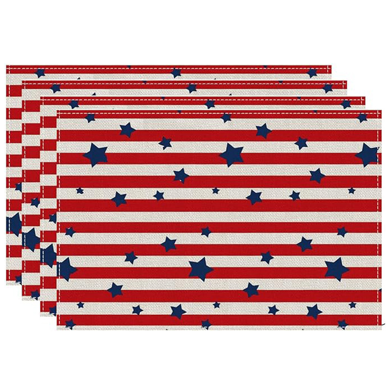 Transfronterizos lino almohadilla de mesa Aliexpress TEMU Amazon almohadilla de mesa cuadrada búfalo rojo almohadilla de Navidad Día de la Independencia