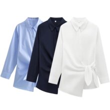 跨境外贸欧美女装 2025春季新款结饰双襟府绸休闲长袖衬衫9479306