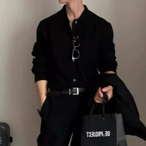 Early Autumn Dark Green Collared Knit Cardigan Open Front Jacket Men's Sweater Korean Style Men's Fashion Casual Korean Dongdaemun