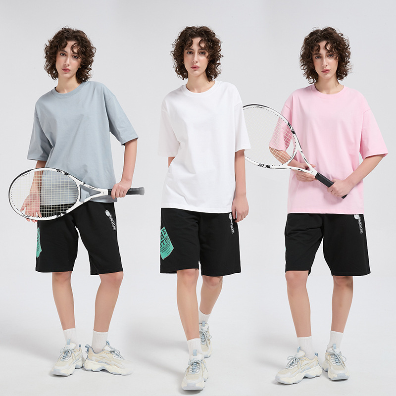 High-quality 260g heavyweight 32-count double yarn Xinjiang cotton pure cotton short-sleeved T-shirt for men and women, new summer style with dropped shoulders.