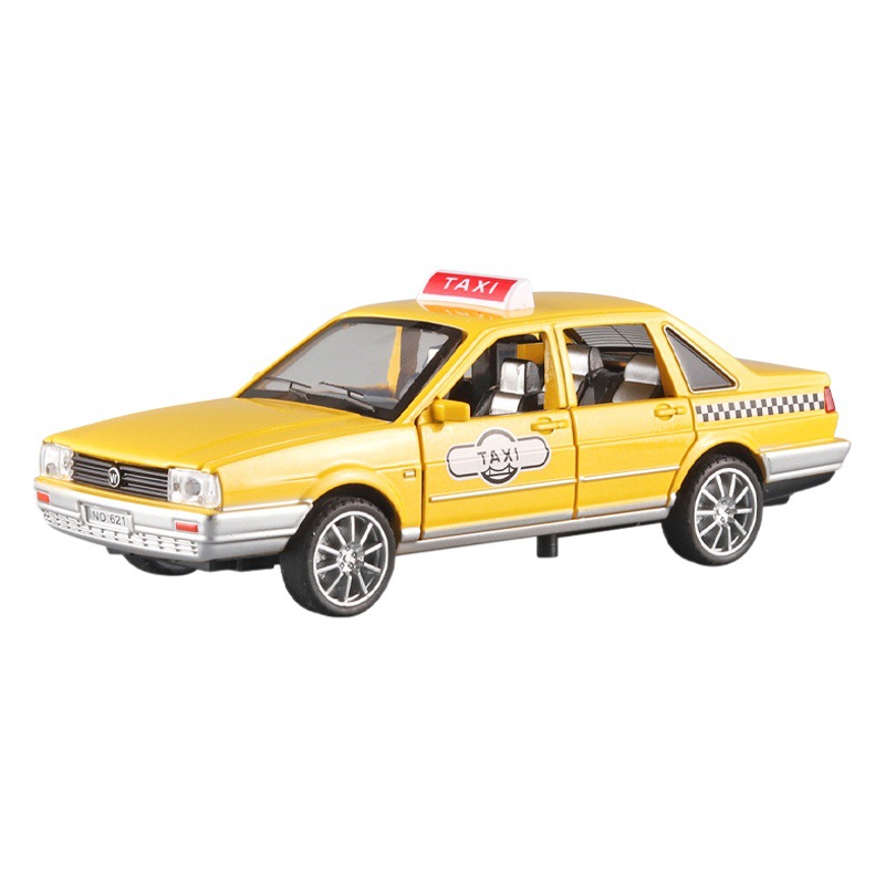 1:32 Volkswagen Santana Aleación de taxi modelo de música ligera Tire hacia atrás diseño de seis puertas coche de juguete para niños