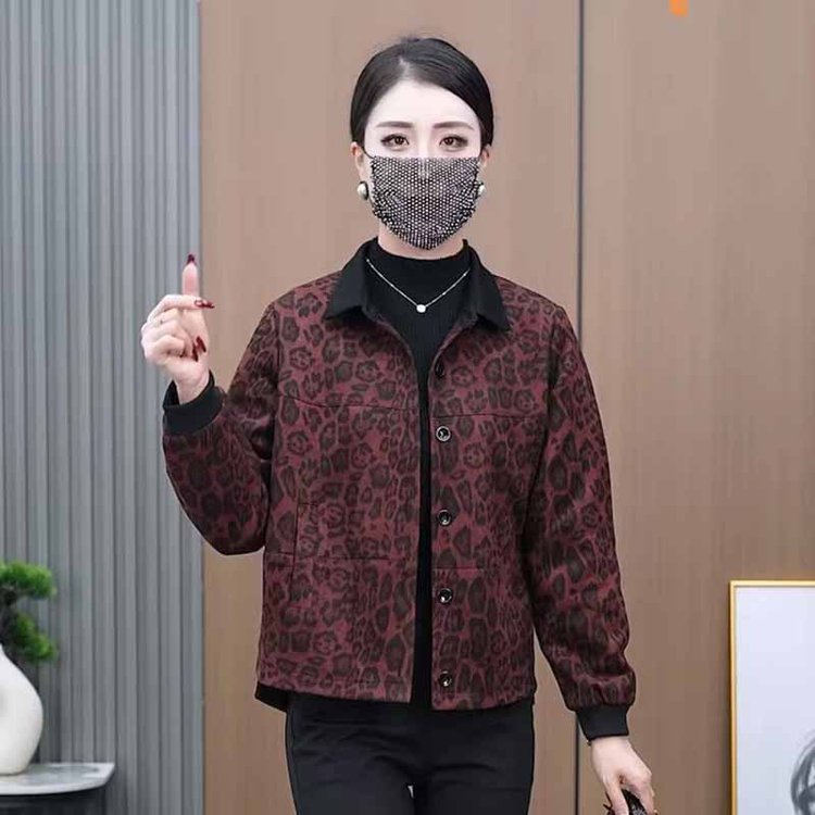 一件代发2025秋季新款洋气豹纹短款外套女韩版棒球服休闲夹克上衣