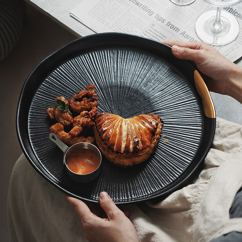 Plato de cerámica Wujin Moyu Plato de carne transfronterizo Plato de comida para el hogar Plato de comida en oro de restaurante Plato de pasta Tazón Vajilla Estilo japonés