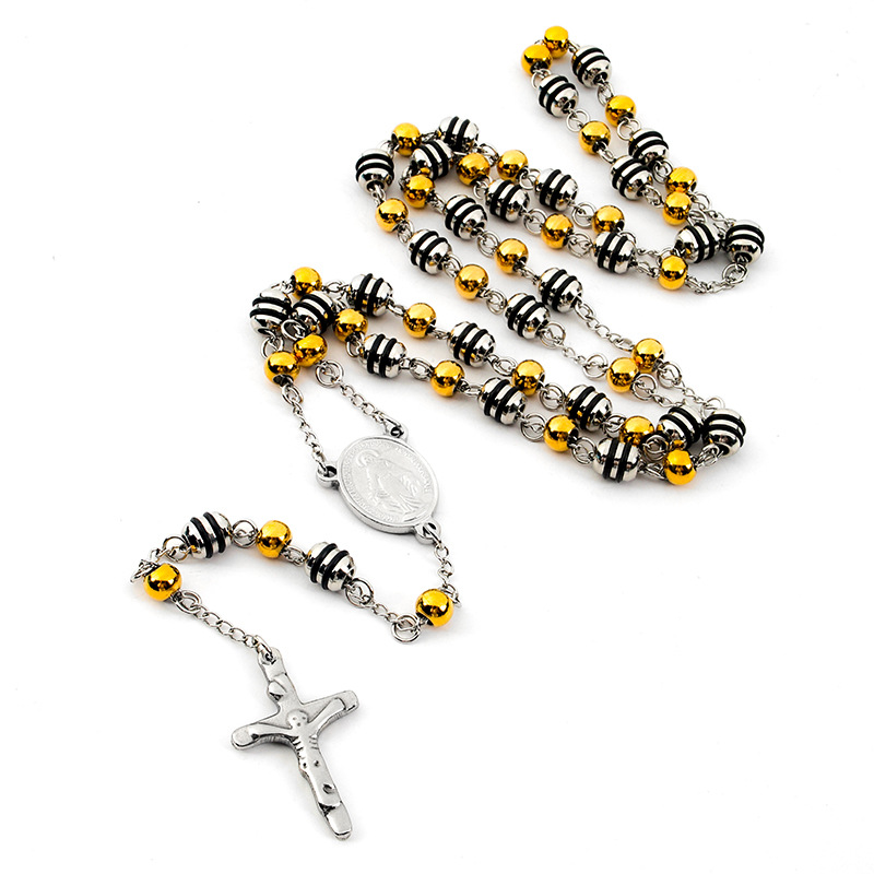 Ethnic Style Cross Stainless Steel Beaded Pendant Necklace_colorza_5