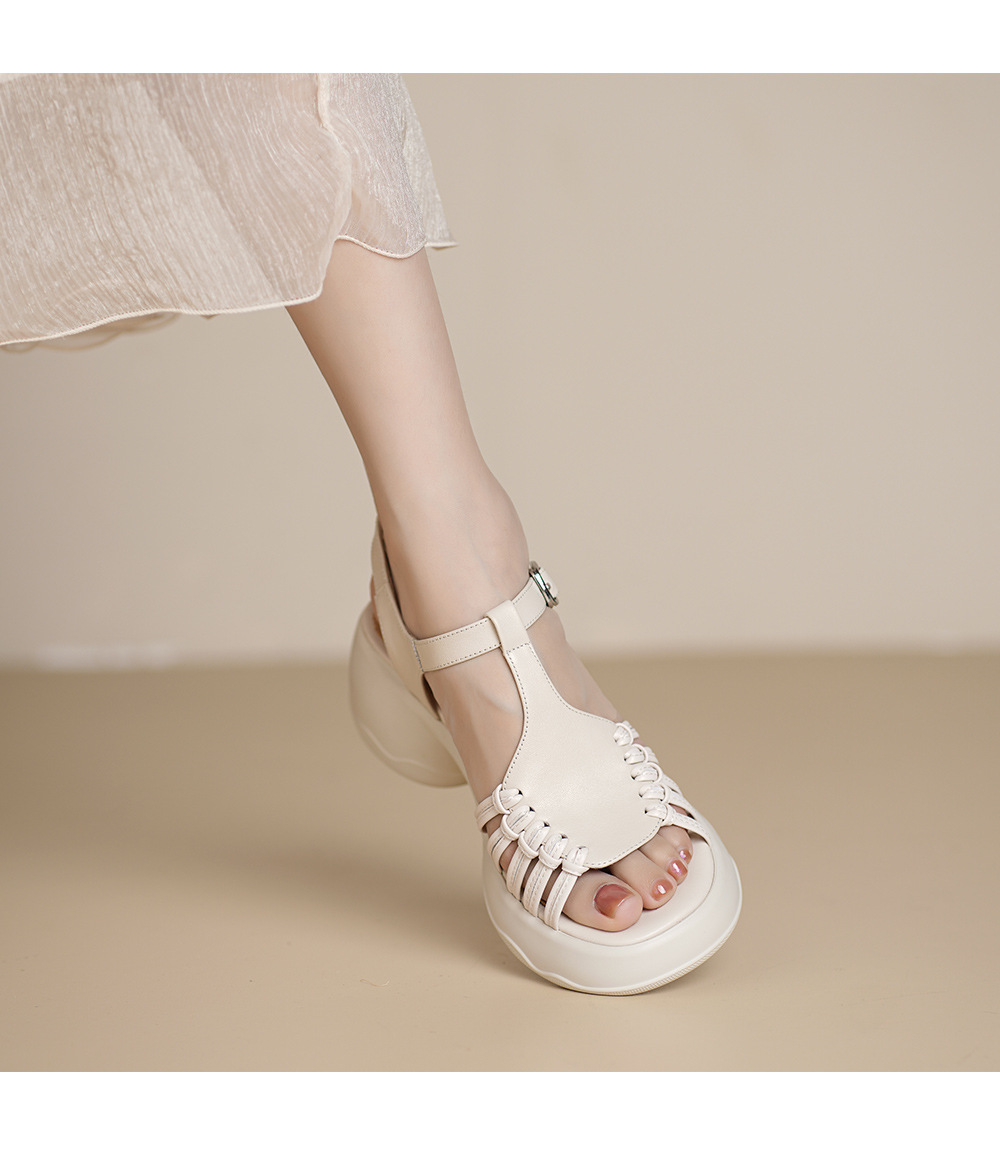 Sandal nữ đế dày quai ngang khóa chữ T dệt phong cách thể thao — đen chi tiết 11